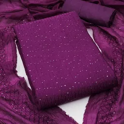 SHADOW & SAINING Striped Embroidered Sequinned Chanderi Cotton Unstitched Dress Material-image-21