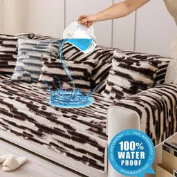 DREAM CARE Brown & Brown Printed 1 Piece Sofa Cover image 3