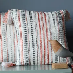 Revive Home White And Red 2 Peices Striped Square Shaped Cotton Cushion Cover image 3