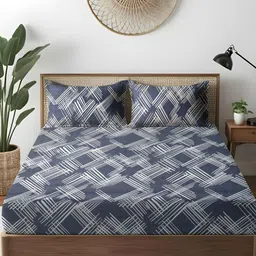 WEAVE AND DECOR Grey & White Printed Pure Cotton 300 TC Queen Bedsheet Set 1.82 x 1.82 m-image-66