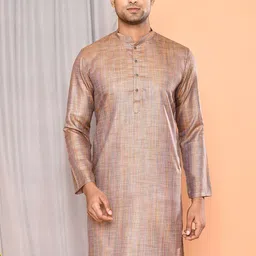 MAAHI FABS Men Striped Thread Work Khadi Handloom Kurta image 1
