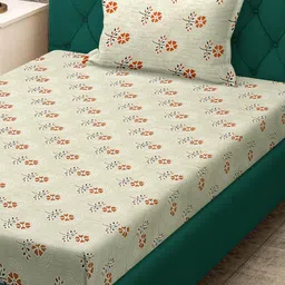 KLOTTHE Yellow Floral Cotton Single Bedsheets image 2