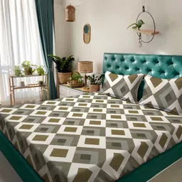 Myntra Elegant Homes White Geometric 300 TC Fitted Double King Bedsheet Set-2.5mX2.25m-picture-10