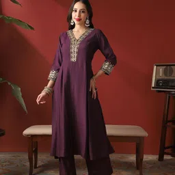 Globus Women Ethnic Motifs Embroidered Anarkali Kurta with Palazzos-picture-17