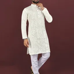 GAUMUKHI CREATION Men Embellished Mirror Work Jacquard Kurta image 4