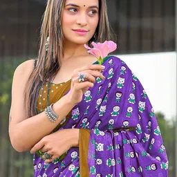 Moda Rapido Women Pure Cotton Designer Block Print Saree With Blouse Piece image 3