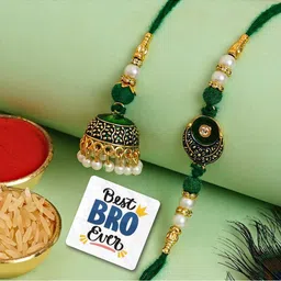 eCraftIndia Set Of 2 Stone-Studded Rakhi With Roli Rice & Best Bro Ever Fridge Magnet-image-24