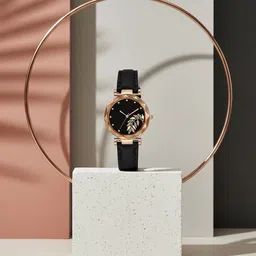 Moover Women Printed Dial & Leather Bracelet Style Straps Analogue Automatic Watch LEAFdial-BLK-J1 image 4