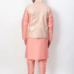 Ethluxis Mandarin Collar Jacquard Weave Kurta with Churidar & Embroidered Nehru Jacket image 4