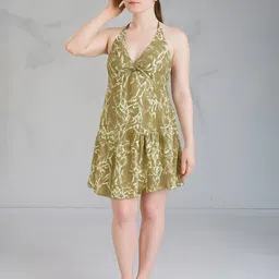 HOUSE OF MIRA Printed Halter Neck Cotton Drop-Waist Dress-picture-9