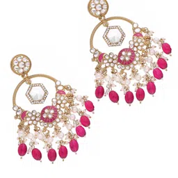 DIVASTRI Gold-Plated Artificial Stones Studded And Beaded Contemporary Chandbalis Earrings image 3