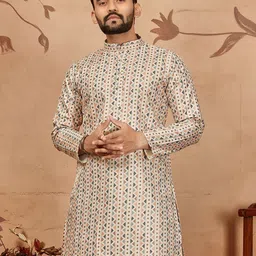 ELLARK Men Ethnic Motifs Printed Festive Cotton A-Line Kurta-picture-19