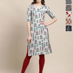 7Threads Pack of 6 Women Ethnic Motifs Printed Thread Work Floral Crepe Kurta-picture-20