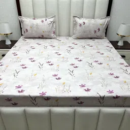 Pure Decor Ruby Grey Floral Cotton 260 TC Fitted King Bedsheet Set-1.82mx1.93mx30.48cm image 2