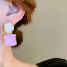 COOLWOOL Gold-Plated Artificial Stones Studded Square Drop Earrings image 3