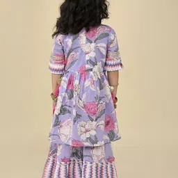 LIL PITAARA Girls Floral Printed Angrakha Gotta Patti Pure Cotton Kurti with Sharara image 5