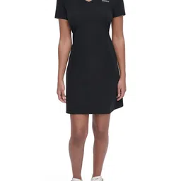 DKNY Womens Solid V Neck Stretchable Tshirt Dress image 1