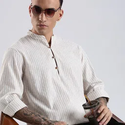 HERE&NOW Men Striped Festive Cotton Straight Kurta-picture-33