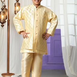 Pro-Ethic STYLE DEVELOPER Boys Ethnic Motifs Embroidered Regular Sequinned Pure Silk Kurta with Pyjamas-picture-39