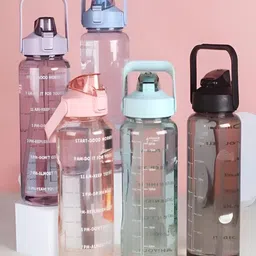 PROKART Transparent & Pink 3 Pieces Printed Sipper Water Bottle With Straw & Handle 2 L-image-28