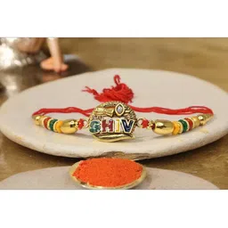 MEIRA JEWELLERY Set Of 2 Rakhi With Roli Chawal & Greetings Card Set image 2