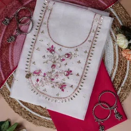 Achrangi Floral Embroidered Beads & Stones Organza Unstitched Dress Material-image-60