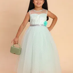 Toy Balloon kids Girls Polka Dot Embellished Round Neck Net Fit & Flare Maxi Dress image 4