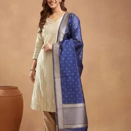 Fabindia Floral Woven Design Zari Cotton Silk Dupatta-image-84