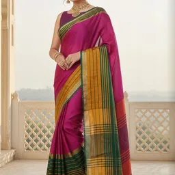 Anouk Rustic Woven Design Zari Silk Blend Handloom Taant Saree-picture-37