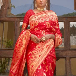 Janasya Ethnic Motifs Zari Silk Blend Ready to Wear Saree image 3