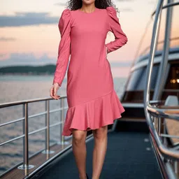 DressBerry Puff Sleeve Scuba A-Line Dress-picture-14