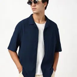 Bewakoof Men Oversized Fit Textured Cuban Collar Casual Shirt-picture-29