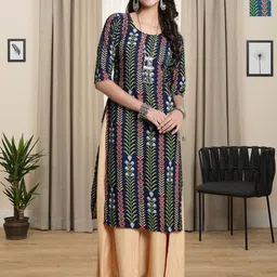 HERE&NOW Selection Of 2 Floral Printed Round Neck Straight Kurta-picture-26