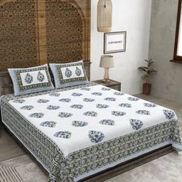 CLOTHOLOGY Blue & White Floral 180 TC Pure Cotton King Bedsheet Set-2.75 m x 2.25 m-picture-16