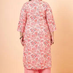 Tissu Plus Size Floral Printed Mandarin Collar Lace Straight Kurta with Palazzos image 5