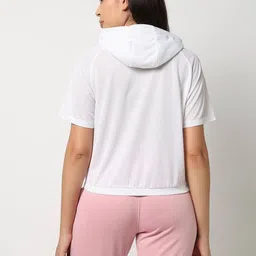 Performax Women Self Design Hooded Relaxed Fit Running Crop T-shirt image 3