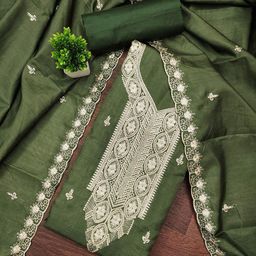 Panzora Embroidered Chanderi Cotton Unstitched Dress Material-picture-5