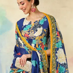 KIMAYRA Floral Printed Pure Cotton Anarkali Kurta With Trousers And Dupatta image 2