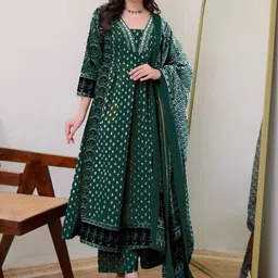 Anni Designer Women Plus Size Printed Panelled Kurta With Palazzos & Dupatta Kurta Sets image 5