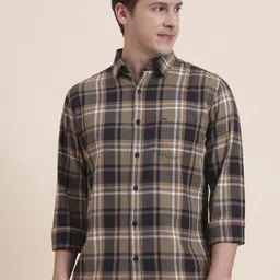 JADE BLUE Tartan Checked Spread Collar Pure Cotton Slim Fit Shirt-picture-38