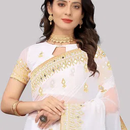 DISHA FASHION Floral Mirror Work Poly Georgette Banarasi Saree image 5