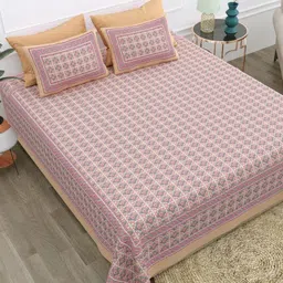 Texstylers Pink & Multicoloured Floral 210 TC Queen Bedsheet with 2 Pillow Covers image 4