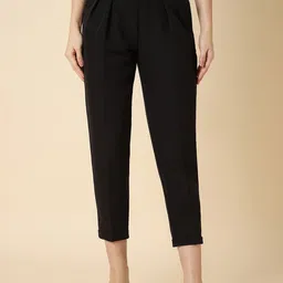 Allen Solly Woman Women Cropped Pleated Regular Fit Solid Formal Trousers-image-85