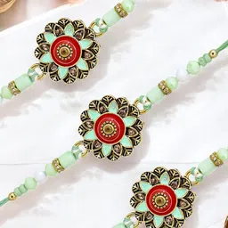 MEIRA JEWELLERY Set Of 3 Stones Studded And Beaded Thread Rakhis image 4