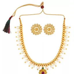 DIVASTRI 1gm Gold-Plated Stones Studded & Beaded Jewellery Set-image-6