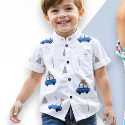 KIDGARB Multi Polycotton Cutaway Collar Printed Shirts-picture-35