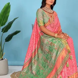 AKSH FASHION Pink Silk Blend Sarees-image-79
