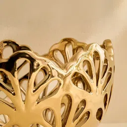 Home Centre Stellar Celestial Melo Gold Toned Ceramic Perforated Decorative Bowl image 3