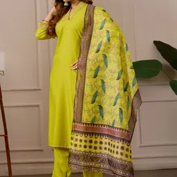 Aumira Women Ethnic Motifs Embroidered Regular Thread Work Pure Cotton Kurta with Trousers & With Dupatta image 2