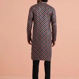 KISAH Mens Grey & Red Printed Kurta Contemporary Festive Wear image 5